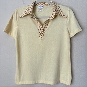 Vintage 70's Retro Ditsy Floral Printed Wide Collar Polo Shirt